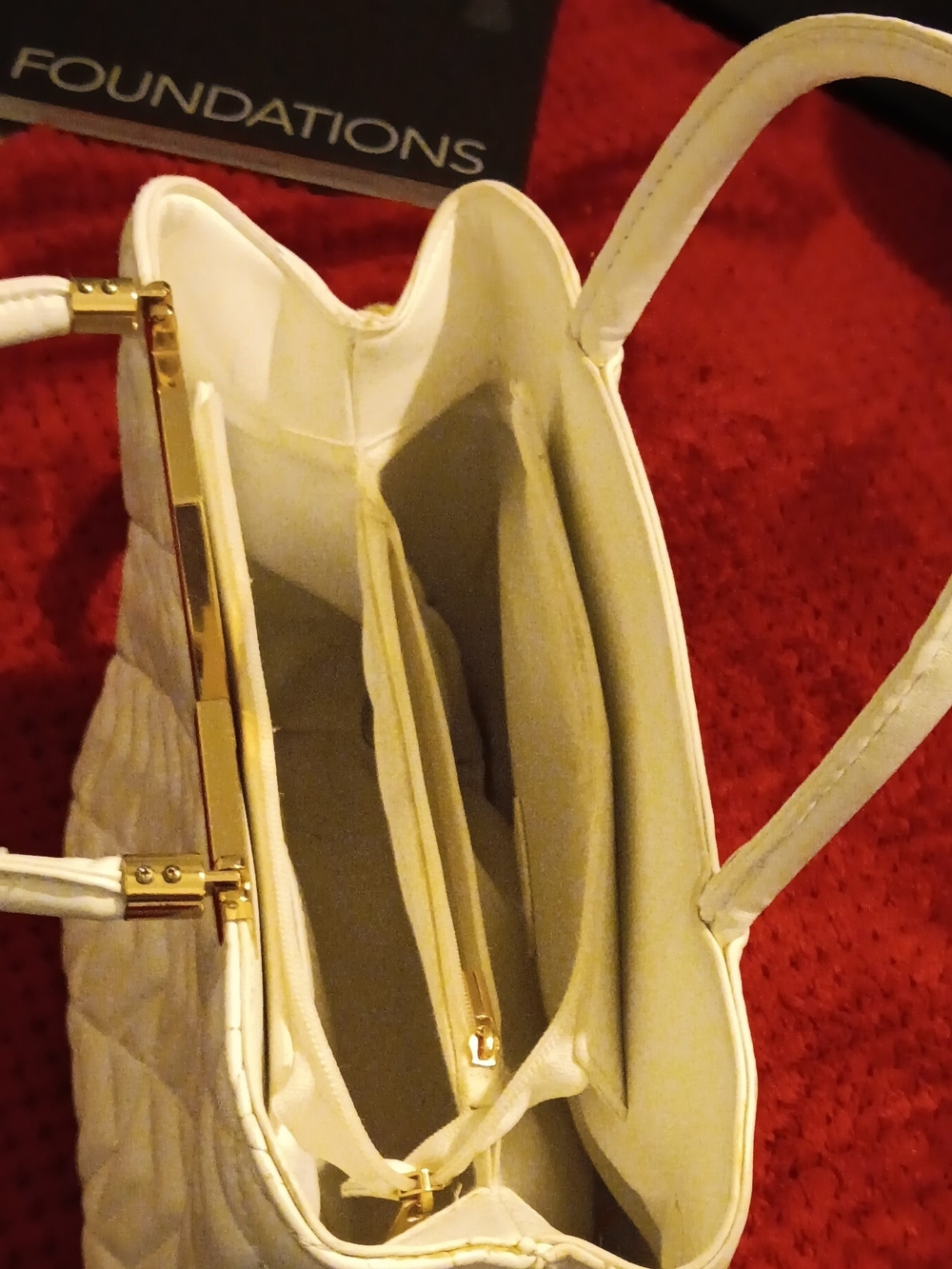 Quilted White Tote Bag with Gold Hardware